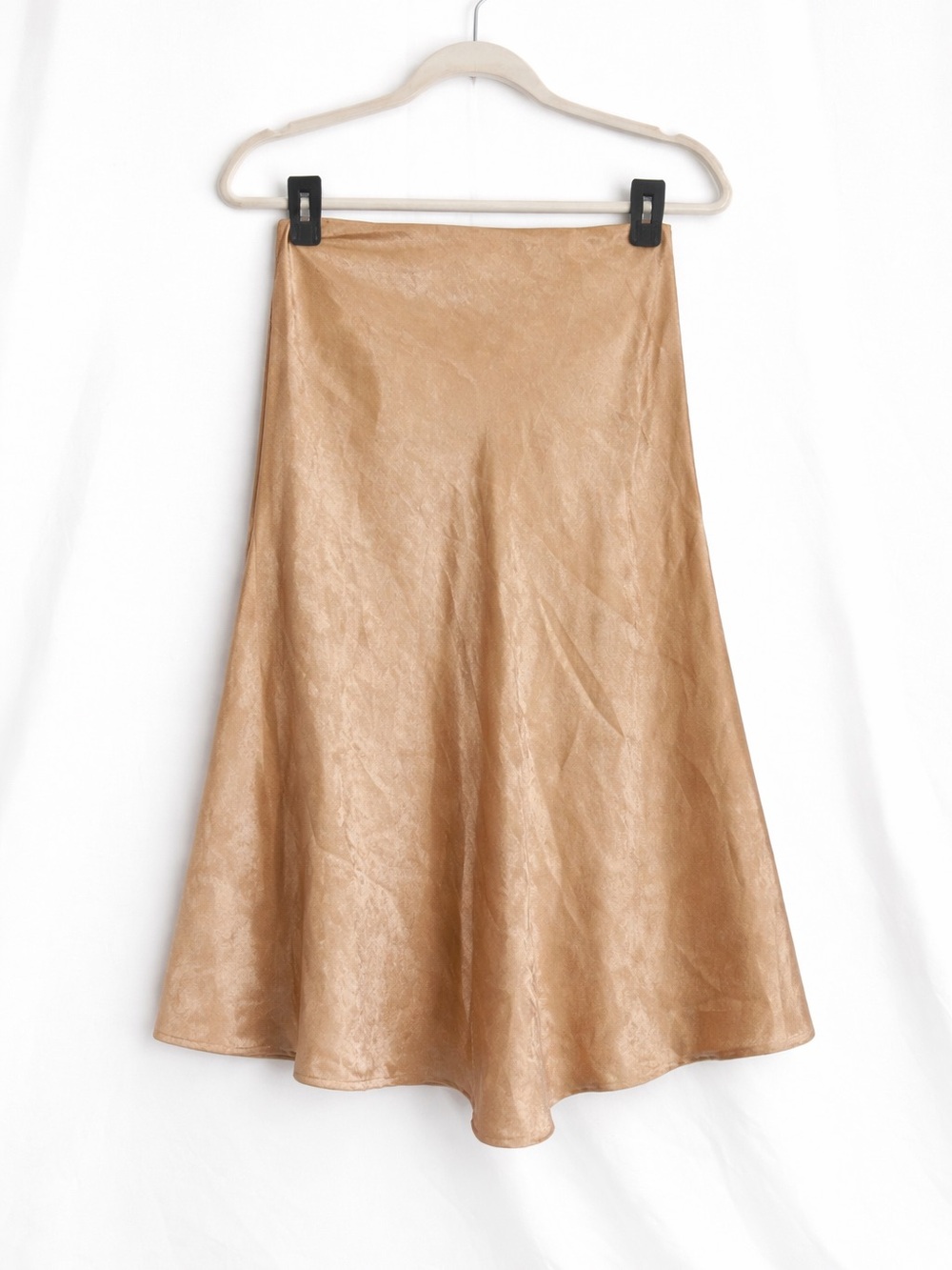 Champagne Satin Tie Back Midi Dress A-Line Flowy Elegant